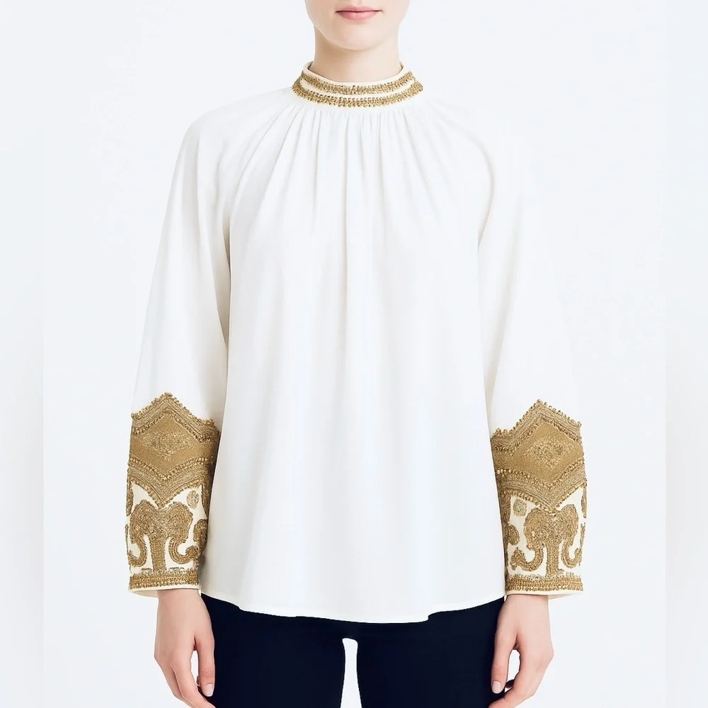 NEW V.D.E. Vinster blouse with gold embroidery detailing